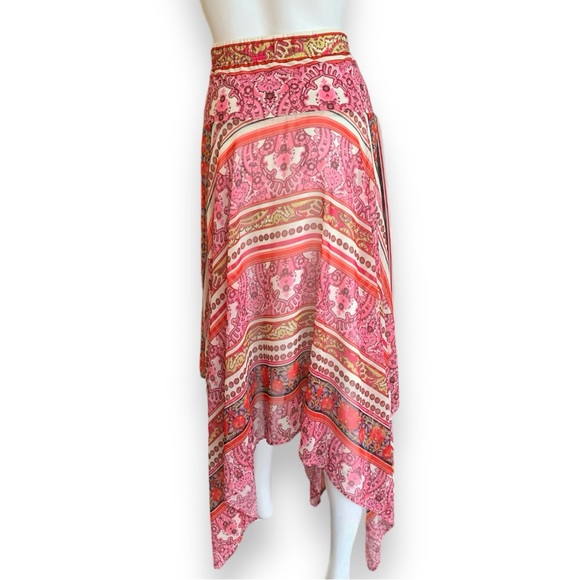 V CRISTINA CHIFFON MIDI SKIRT WITH ASYMMETRIC HEM. WOMEN’S SIZE MEDIUM - Picture 2 of 8